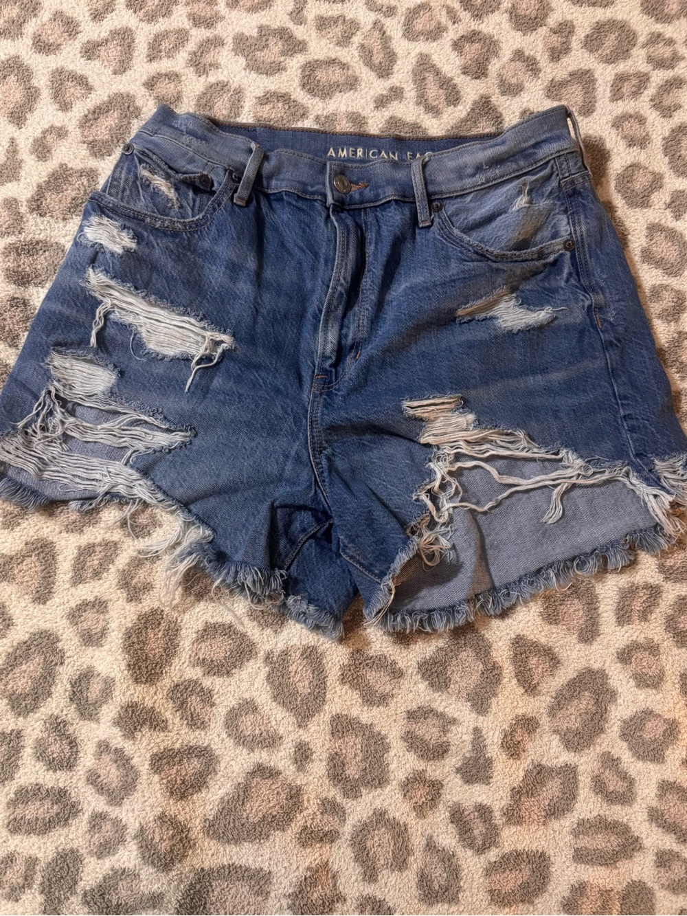 American Eagle Outfitters Dark Blue Distressed Jean Shorts